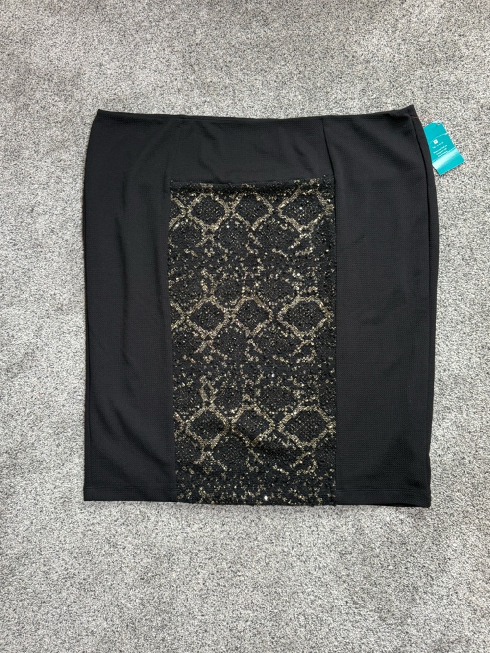 Kiyonna Black Pencil Skirt with Gold Sequin Inset